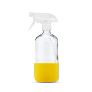 Just Like Joan Botellas de vidrio para soluciones de limpieza, botellas vacías con funda de silicona, aceites esenciales, plantas, lejía, recargables, de 16 onzas, aptas para alimentos, color amarillo limón