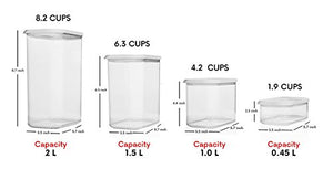 Juego de recipientes herméticos para almacenamiento de alimentos – Juego de 8 piezas + 18 etiquetas de bono – Plástico resistente – Libre de BPA – Diseño modular – Plástico transparente con tapa de fácil bloqueo para ventana visual