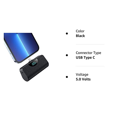 Mini cargador portátil de 5200 mAh ultra compacto con visualización LED inteligente, banco de energía de doble entrada (puerto USB-C solo entrada) batería externa de alta velocidad compatible con iPhone 13/12/11/X/8/7/6/5 [versión 2022]