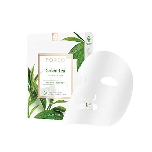 FOREO UFO Green Tea, mascarilla facial activa para piel grasa con imperfecciones, pack de 3, purificante y antioxidante, con té verde y extracto de ulmus, cruelty free, compatible con UFO 2 y UFO