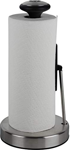 Soporte para toallas de papel de acero inoxidable, dispensador de toallas de papel fácil de rasgar, base pesada, brazo de resorte ajustable para sostener cualquier tipo de toallas de papel, cabe en la cocina o para el soporte de toallas de papel
