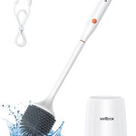 Vellbox - Juego de escobillas y soporte para inodoro, cepillo eléctrico de silicona para inodoro de limpieza profunda de 360° para baño