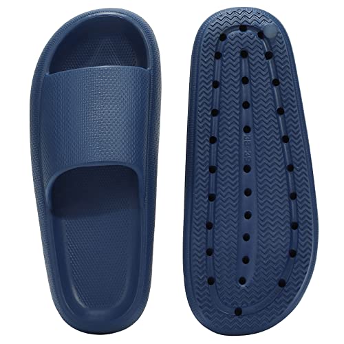 - Sandalias de almohada antideslizantes para mujeres y hombres, suela gruesa suave para interiores y exteriores, 4-azul marino, 11-12 Women/10-11 Men
