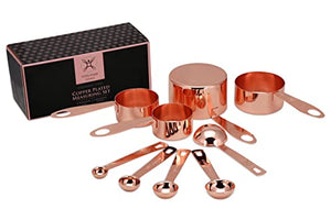 Vasos medidores de cobre y cucharas de acero inoxidable 9 piezas con 2 anillos