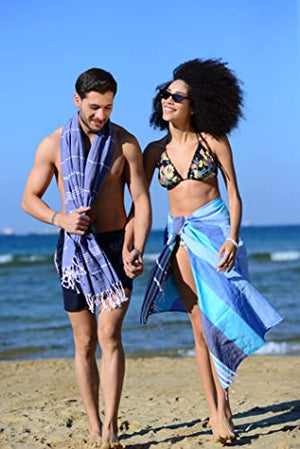 Juego de 6 toallas de baño y playa turcas LYCIA de algodón 100% natural, estilo vintage, para playa, spa, piscina, gimnasio, yate, picnic, gimnasio, baño, manta (azul marino)