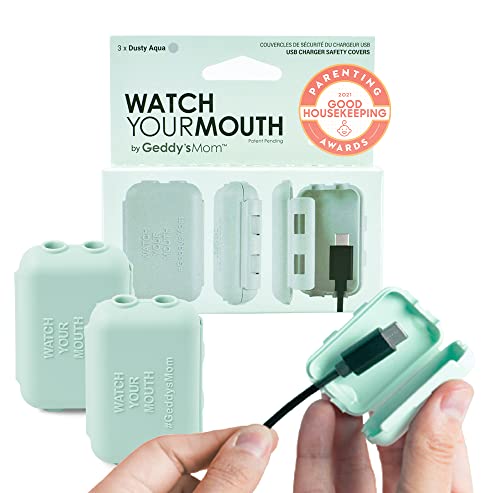 Mira tu boca - La galardonada cubierta de seguridad para niños con cargador USB - Fabricado en los Estados Unidos - Prevención de golpes a prueba de bebés (3 unidades de agua polvorienta)