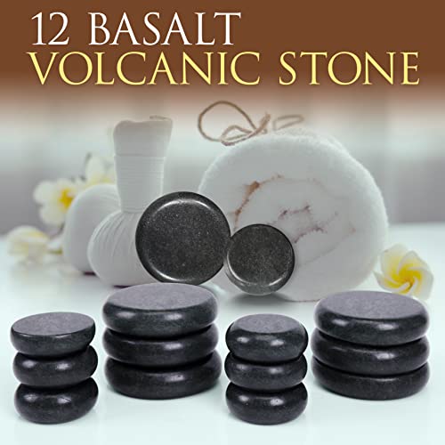 Kit de masaje de piedras calientes, sistema portátil de terapia de masaje de rocas calentadas (negro) piedras redondas de basalto suaves y esculpidas, configuración rápida: kit portátil todo en uno