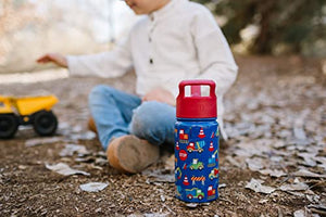 Simple Modern Botella de agua para niños con tapa de popote, vaso reutilizable de acero inoxidable aislado para niños pequeños, niñas y niños, colección Summit | 14 onzas, ruedas hacia arriba