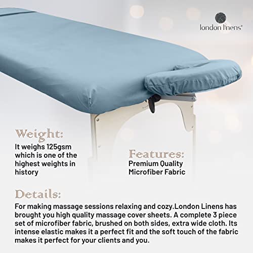 London Linens Juego de sábanas de microfibra suave para mesa de masaje, 3 piezas, incluye funda para mesa de masaje, sábana bajera de masaje y funda para reposa cara de masaje (azul claro)