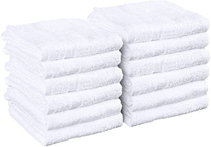 Toallas blancas de salón, paquete de 12 (no a prueba de blanqueador, 16 x 27 pulgadas) toallas altamente absorbentes para manos, gimnasio, belleza, spa y cuidado del cabello en casa