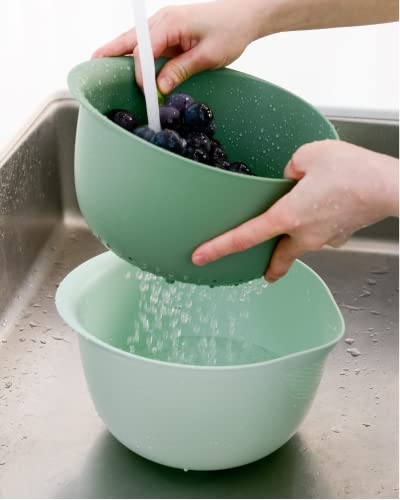 Blue Ginkgo Juego de cocina con colador y cuenco para lavar arroz  Colar arroz, quinua y granos pequeños - Remojar, lavar y escurrir productos (3 cuartos) - Verde oliva