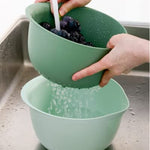 Blue Ginkgo Juego de cocina con colador y cuenco para lavar arroz  Colar arroz, quinua y granos pequeños - Remojar, lavar y escurrir productos (3 cuartos) - Verde oliva