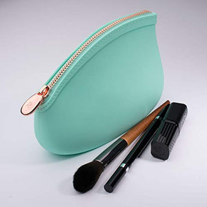 Bolsa de cosméticos de Pudinbag | Pequeña bolsa de maquillaje para mujer | Bolsa de maquillaje para cosméticos para bolso | Silicona impermeable vegana | Bebe Azul