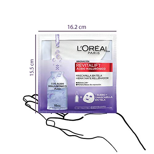 Mascarilla en tela hidratación intensa Revitalift Ácido Hialurónico de L'Oréal Paris, 1 pza