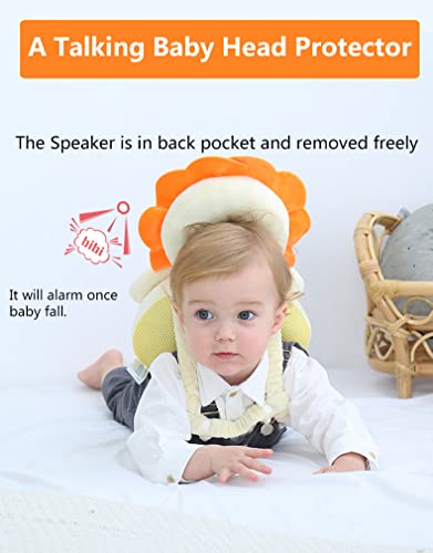 Almohadilla protectora de seguridad para la cabeza para andar al bebé, mochila de protección para la cabeza parlante (león amarillo)
