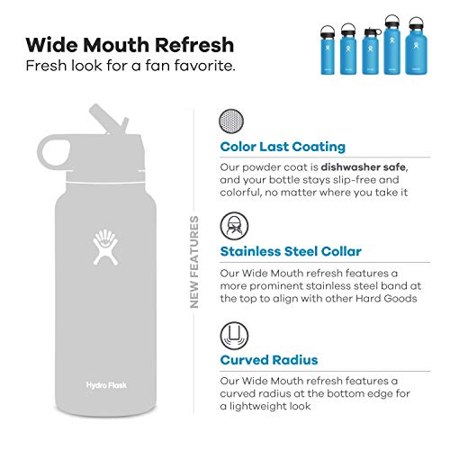 Hydro Flask Tapa con popote de boca ancha, botella de agua reutilizable de acero inoxidable, aislada al aspiradora, apta para lavaplatos, sin BPA, no tóxica