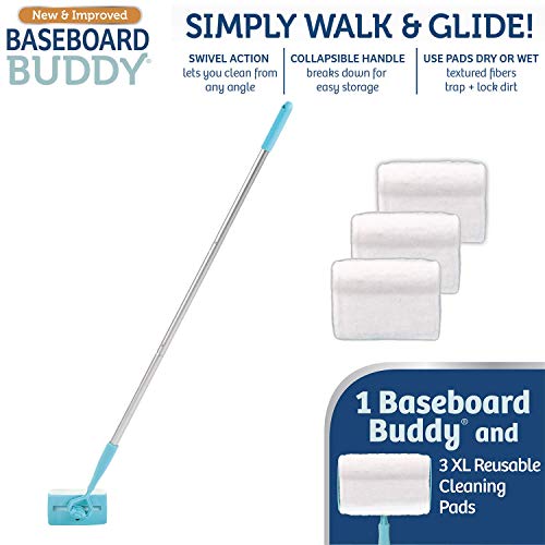 Baseboard Buddy – Herramienta de Limpieza de zócalo y moldeo Incluye 1 compañero de zócalo y 3 Almohadillas para Orejas de Limpieza Reutilizables, como se ve en la televisión