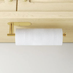 Soporte para toallas de papel para cocina, nuevo soporte de doble varilla autoadhesivo o perforado para toallas de papel montado en la pared, soporte para rollos debajo del gabinete, color dorado