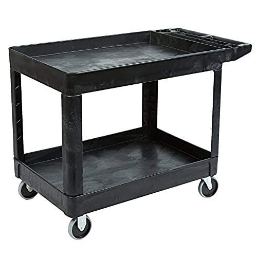 Rubbermaid Commercial Heavy-Duty 2 Shelf Utility Cart, Lipped Shelves, Agarre plano / Estante con base, Negro, Mediano