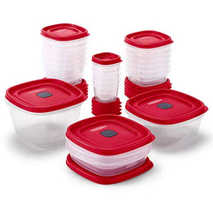 Rubbermaid Easy Find - Recipientes de almacenamiento de alimentos con tapas ventiladas, juego de 21 (42 piezas en total), rojo