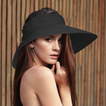 Sombreros con visera de sol para mujer, sombrero de playa de paja de ala ancha, sombreros plegables para mujer, 2 unidades-negro/azul marino, Grande