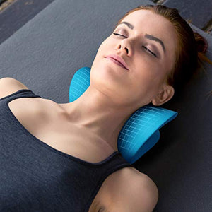 Relajador de cuello y hombros, dispositivo de tracción cervical para alivio del dolor TMJ y alineación de la columna cervical, almohada quiropráctica para el cuello (azul)