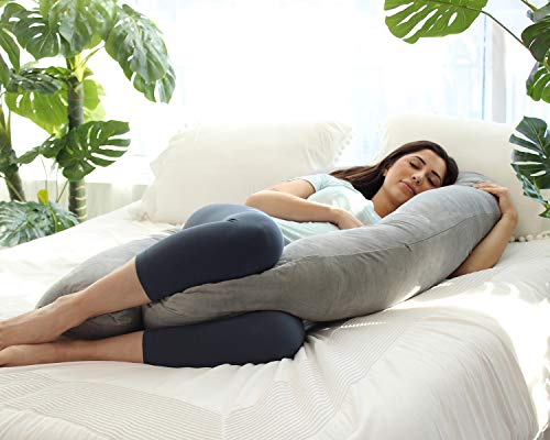 almohada para embarazo, almohada de cuerpo entero en forma de U y soporte de maternidad – apoyo para espalda, caderas, piernas, para mujeres embarazadas, Gris - Terciopelo, Solid Body