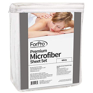 Juego de sábanas de masaje ForPro Premium de microfibra de 3 piezas, blancas, ultraligeras, resistentes a las manchas y las arrugas, incluye sábana plana de masaje, sábana bajera ajustable para masajes y funda de masaje pa