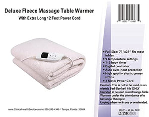 Calentador de mesa de masaje de forro polar, con cable de alimentacion de 12 pies. Para uso solo con mesas de masaje, no utilizar como calentador de manta de cama