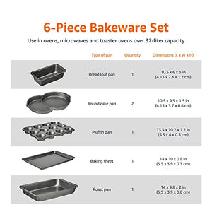 Amazon Basics - Juego de 6 piezas antiadherentes para horno de acero al carbono