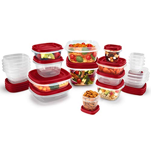 Rubbermaid Easy Find - Recipientes de almacenamiento de alimentos con tapas ventiladas, juego de 21 (42 piezas en total), rojo