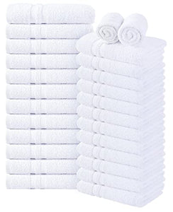 Toallas de salón blancas, paquete de 24, no se decoloran, 16 x 27 pulgadas, toallas de mano de algodón, altamente absorbentes para gimnasio y pelo