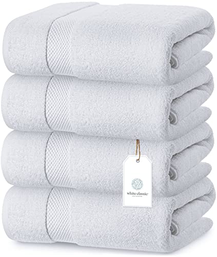Toallas de baño de algodón de lujo grandes, muy absorbentes, colección de spa de hotel, 27 x 54 pulgadas, juego de 4 (blanco, 4)