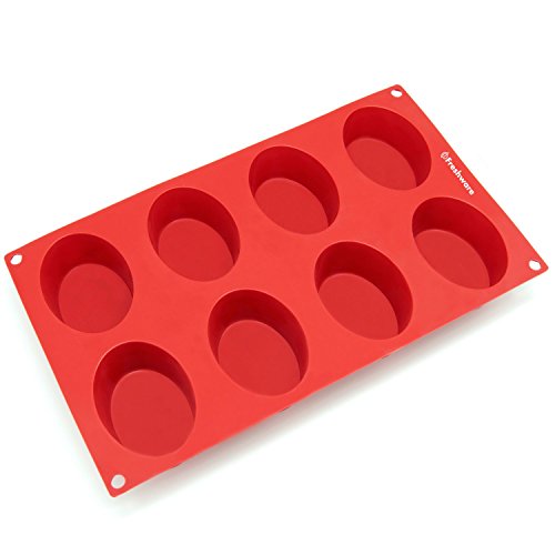 Molde de Silicona con 8 Cavidades Ovaladas para Muffins, Cupcakes, Brownies, Pan de Maíz, Cheesecake, Panna Cotta, Budín, Gelatina o Jabón