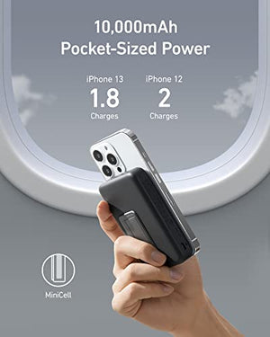 Batería magnética 633 (MagGo), cargador portátil inalámbrico plegable de 10.000 mAh, entrega de energía USB-C de 20 W para iPhone 14/14 Pro / 14 Pro Max, iPhone 13/12 Series. (negro)