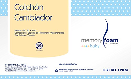 Memory Foam Colchón Cambiador para Bebé, Hipoalergénico, Fácil de Transportar, Firmeza Media, Funda Removible y Lavable, Tela Suave y Resistente, Medidas 82 x 42 x 9 cm.
