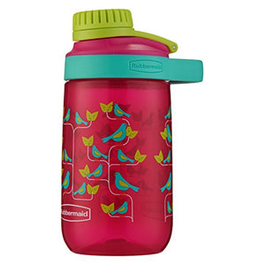 Rubbermaid Leak-Proof Chug Kids Water Bottle, 14 oz, Tart Pink with Birds on Vine Graphic