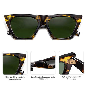 SOJOS Retro Square Cateye anteojos de sol polarizadas para mujer estilo moderno BELLA SJ2115, Marco de tortuga oscura/lente G15, Medio