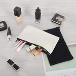 Sinzip - Bolsa de maquillaje de lona de algodón, 12 piezas, bolsa de cosméticos multiusos con cremallera, bolsa de aseo de viaje, bolsa en blanco para manualidades, bolsa de lápices (negro y blanco, M)