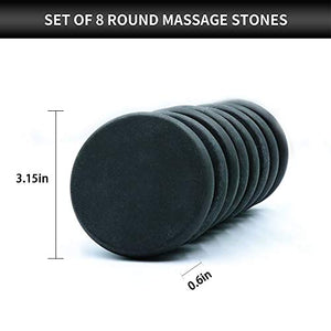 Piedras de masaje de basalto – 8 rocas de masaje de basalto extra grandes para masajes de roca caliente, piedras calientes redondas de 3.15 pulgadas para masaje, suministros esenciales de masaje de spa