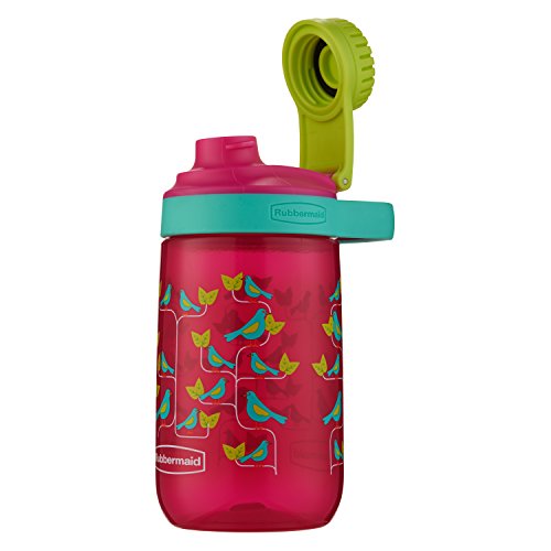 Rubbermaid Leak-Proof Chug Kids Water Bottle, 14 oz, Tart Pink with Birds on Vine Graphic