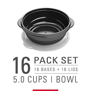 Rubbermaid TakeAlongs Food Storage Single Base, 5 Cup, Set of 16 (32 Pieces Total) | Meal Prep Containers, Lunch for Adults & Kids, 16-Pack, Black