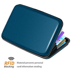 Portatarjetas de crédito con bloqueo RFID, mini portatarjetas rígidas de aluminio delgado para hombres o mujeres, Azul marino, S