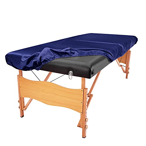 Funda protectora para mesa de masaje, sábana bajera de seda, resistente a las manchas, reutilizable, lavable a máquina (mesa de masaje no incluida) (azul)