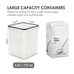 Recipientes grandes de almacenamiento de alimentos de 5.2 l / 176 onzas, 4 recipientes herméticos de plástico sin BPA para harina, azúcar, suministros para hornear, con 4 tazas medidoras y 24 etiquetas, color negro
