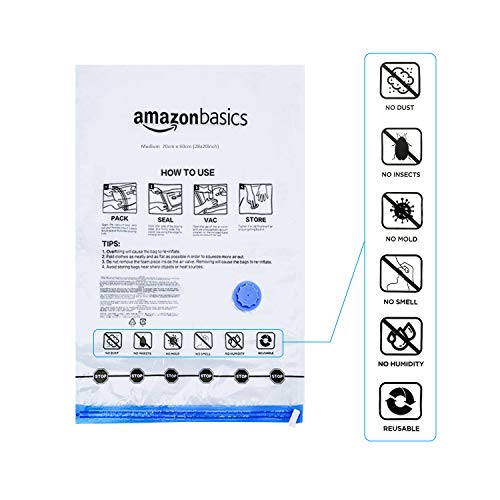 Amazon Basics Bolsas de almacenamiento de compresión al vac-­o con bomba de mano, paquete de 15 (2 X-Jumbo, 5 jumbo, 4 grandes, 4 medianos)