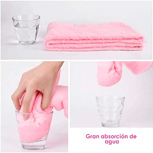 Toalla de Microfibra para Cabello 2 Pack; Secado de Pelo Rápido; Gorro Absorbente de Agua para Mujeres; Turbante Suave de Baño con Botones (Rosa + Azul)