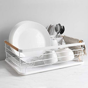 Escurreplatos de cocina con bandeja - Escurridor de platos con cesto para cubiertos - Cesta para secar tazas vasos ollas - 42.5 x 31.5 x 14 CM