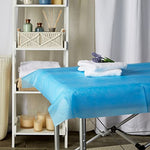 Paquete de 25 sábanas desechables de masaje para silla de tatuaje, salón de belleza, quiropráctico (31 x 71 pulgadas), color azul