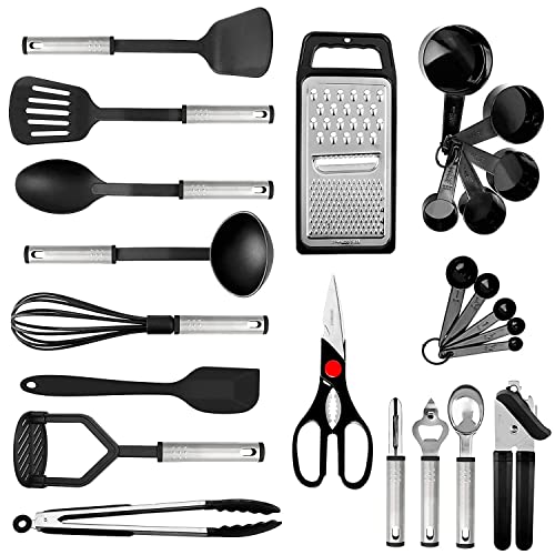 Juego de utensilios de cocina de 24 utensilios de nailon y acero  inoxidable, antiadherentes y resistentes al calor, utensilios de cocina,  utensilios de cocina, utensilios útiles y accesorios de cocina :  